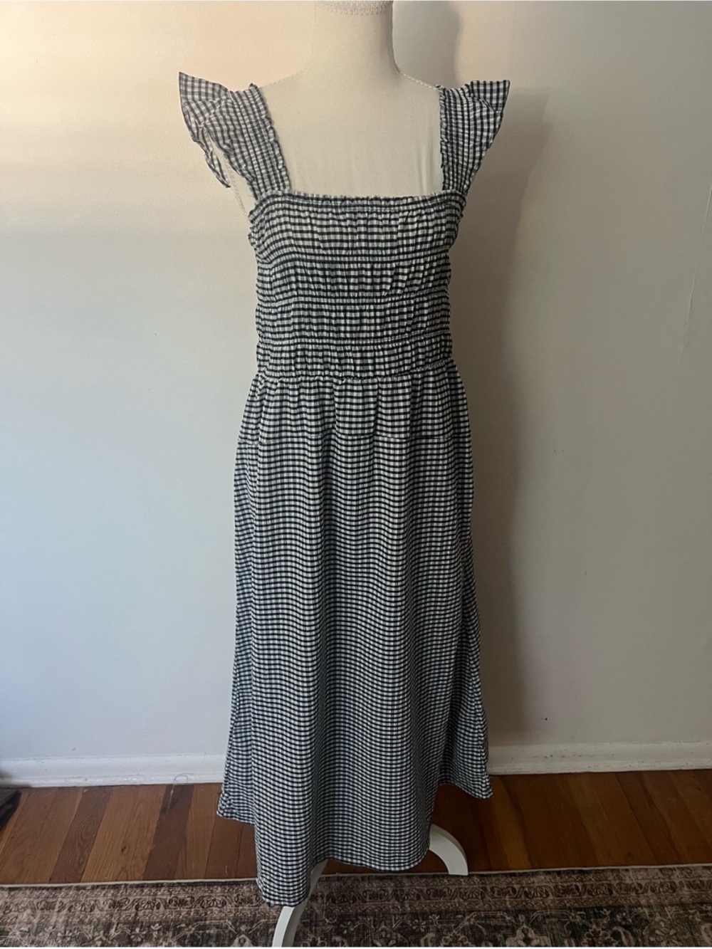 Old Navy Black/White Gingham midi dress, size M , cottagecore farmhouse ruffle